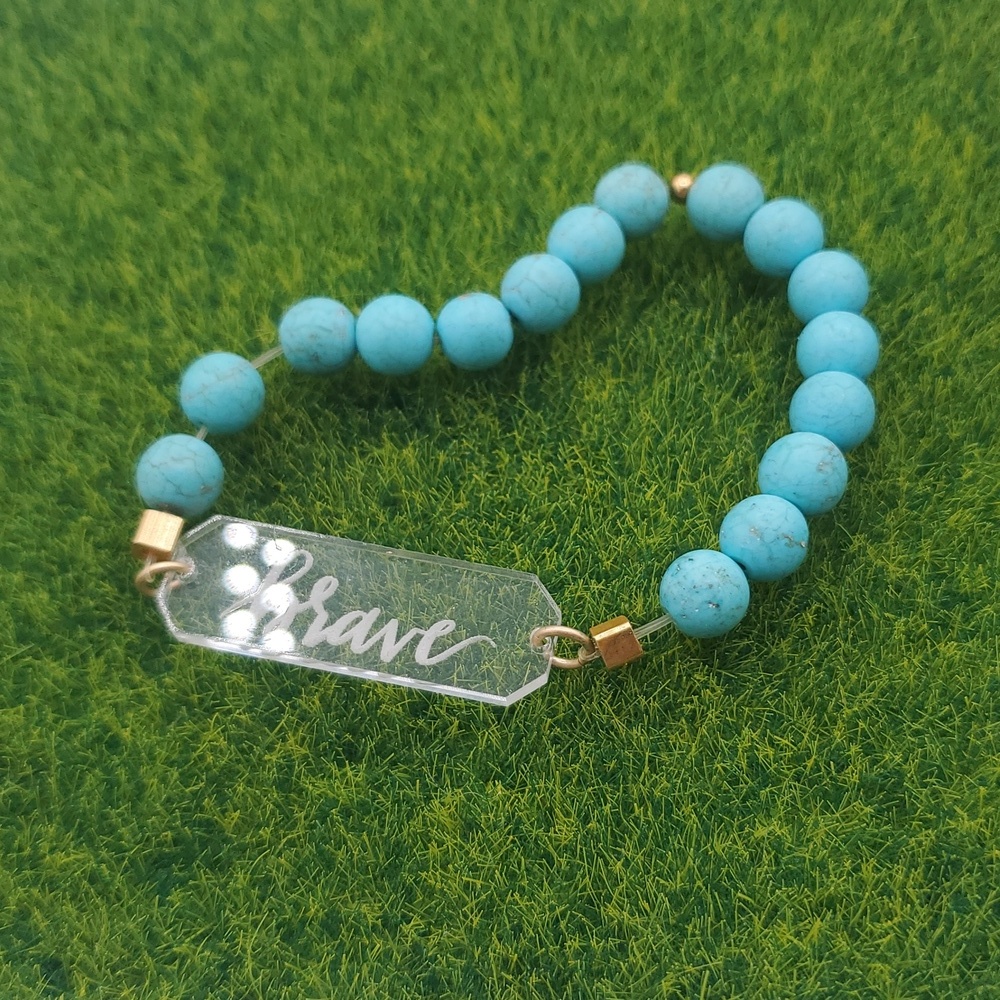 Turquoise Beaded Bracelet with 'Brave' Charm B3408